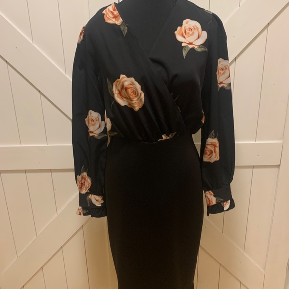 Black Floral Office Bodycon Suzy Shier Dress for Women - Picture 8 of 11